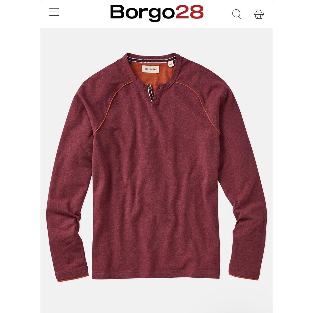 Men's Long Sleeve Henley Tee - Burgundy
